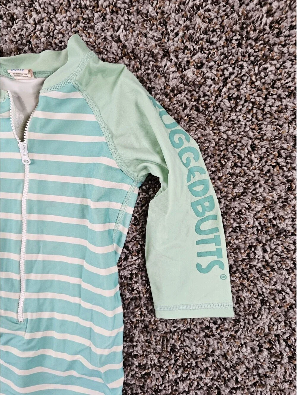 Rugged Butts Baby 18-24M One Pieve Swimsuit Rashguard Teal Striped Long Sleeve